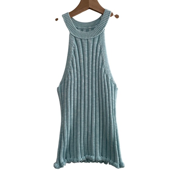 Pilcro Tops - NWT Pilcro‎ Anthropologie Ribbed Halter Knit Tank Top Light Blue Scallop Hem S